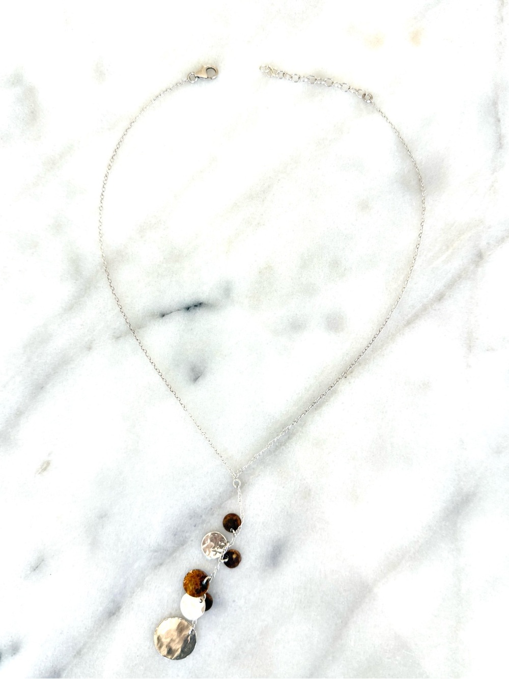 Dillards — Delicate Sterling Silver Necklace with Hammered Disc Charm Lariat